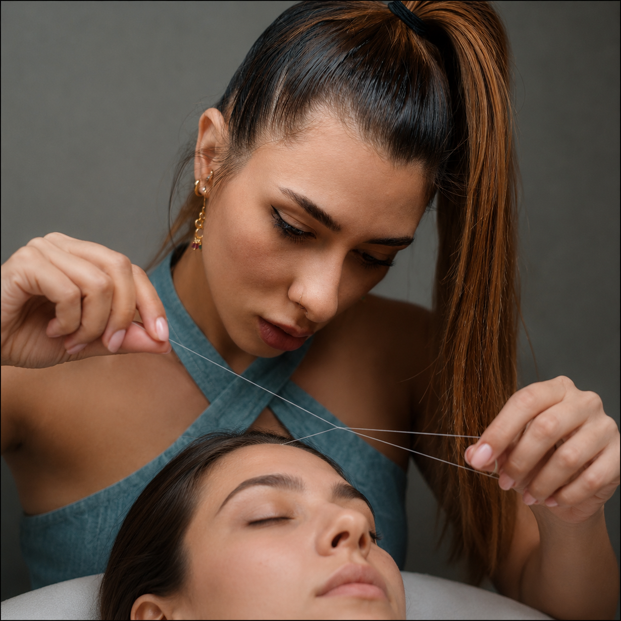 Depilación de cejas con hilo en ArishaEstetic Madrid